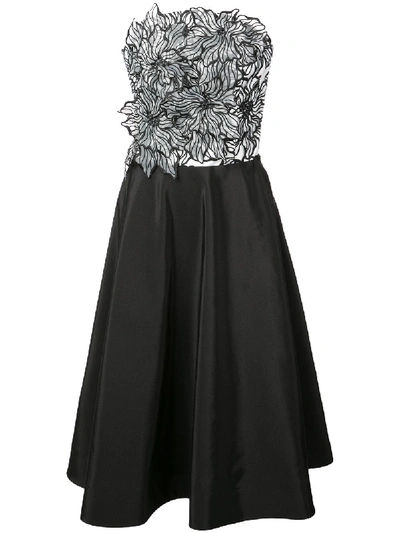 Nha Khanh Strapless Floral Ball Gown In Black