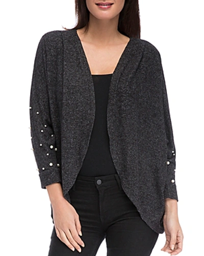 B Collection By Bobeau Zoey Faux-pearl-trim Open Cardigan In Raven Black Mix
