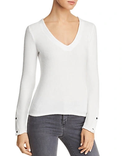 Red Haute V-neck Snap-sleeve Sweater In Natural