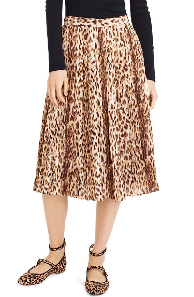 Jcrew Leopard Print Pleated Midi Skirt