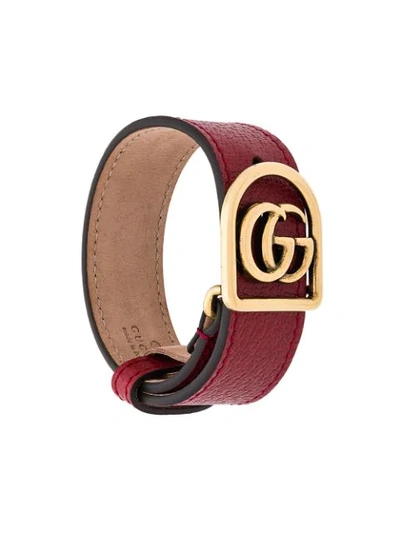 Gucci Bracelet In Leather With Double G In Red