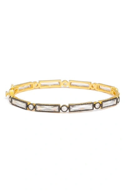 Freida Rothman Two Tone Baguette Crystal Bracelet In Black/ Gold