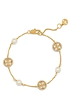 Tory Burch Pave Logo Bracelet In Tory Gold/ Crystal/ Pearl
