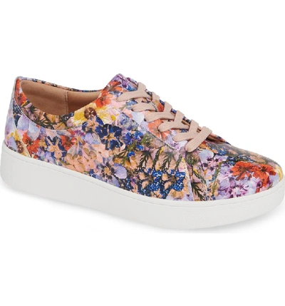 Fitflop Rally Flower Crush Leather Sneaker In Oyster Pink Flower