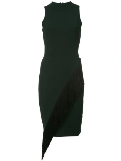 Milly Angled Fringe Body-con Dress In Hunter Green