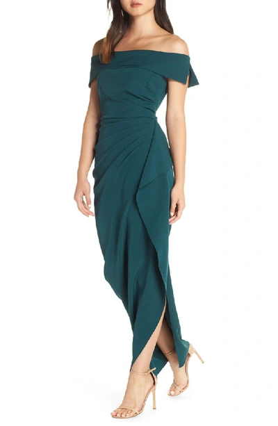 Vince Camuto Off The Shoulder Crepe Column Gown In Hunter