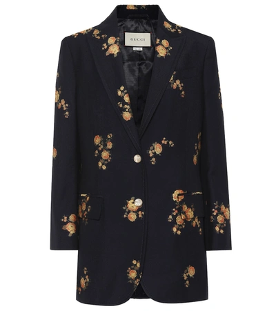 Gucci Camellia Fil Coupe Cotton & Wool Jacket In Blue