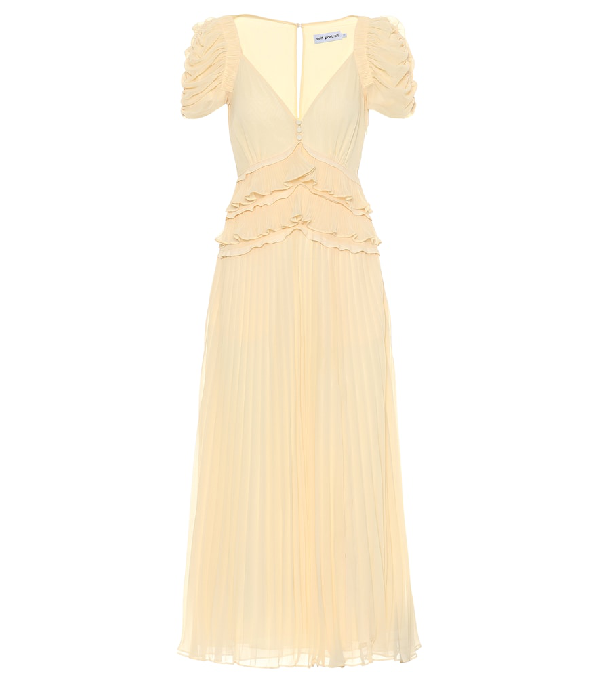 self portrait yellow chiffon midi dress