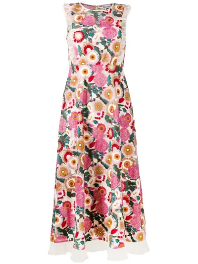 Red Valentino Floral-embroidered Tulle Midi Dress In Print