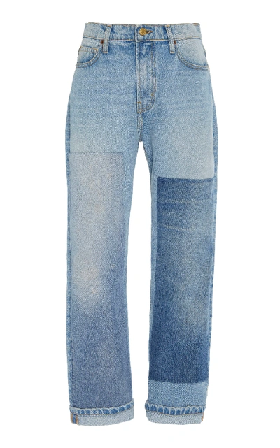 B Sides Arts Patchwork-effect Mid-rise Straight-leg Jeans In Light Wash