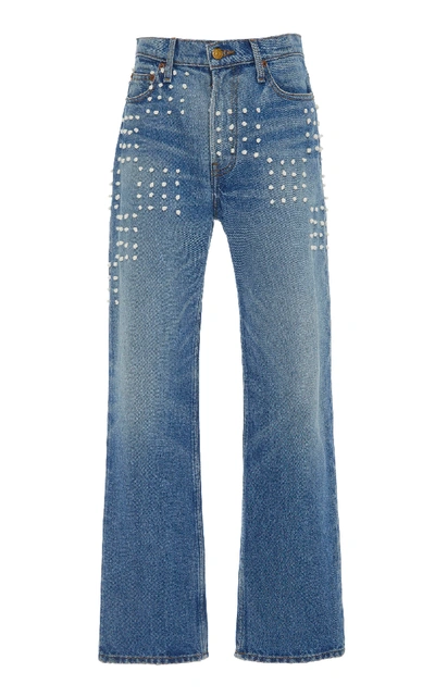 B Sides Arts Embroidered Mid-rise Straight-leg Jeans In Medium Wash