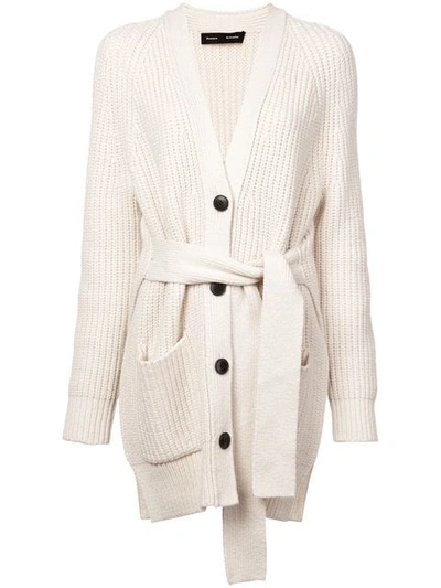Proenza Schouler Belted Ribbed Cotton-blend Cardigan In White