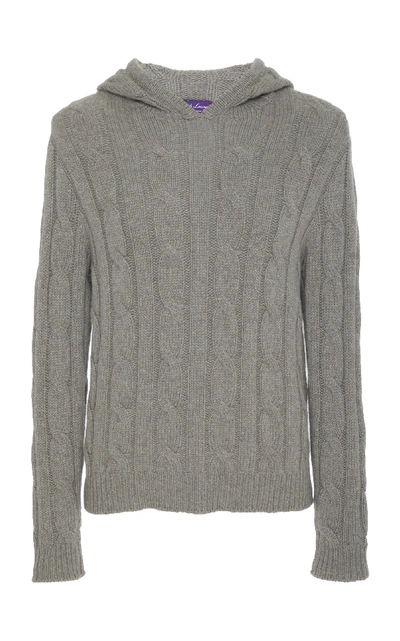 Ralph Lauren Cable Knit Cashmere Hoodie In Light Grey