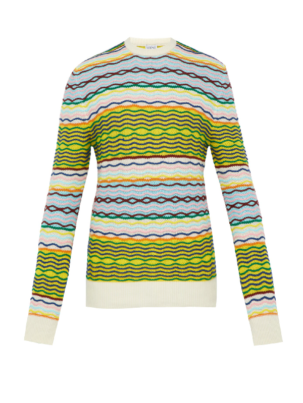 Loewe Wavy-striped Cotton Crewneck Sweater In Multi | ModeSens