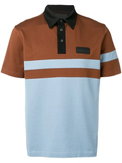 Prada Striped Pique Polo With Rubber Patch In Blue