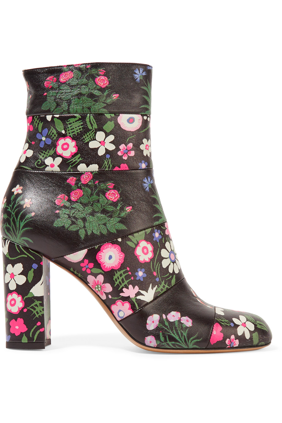 Valentino Garavani Paneled Floral-print Leather Ankle Boots | ModeSens