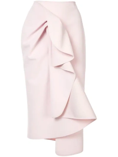 Acler Crawford Asymmetric Gathered Crepe De Chine Midi Skirt In Pink