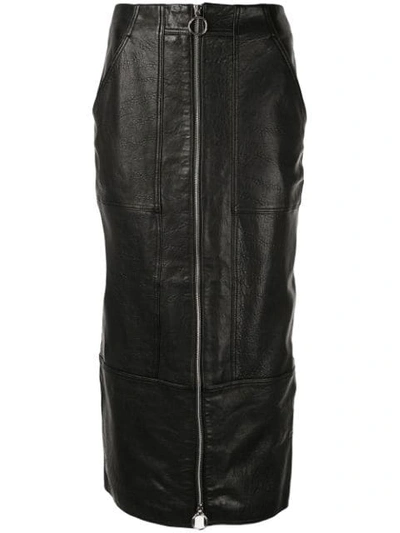 Acler Middleton Exposed Zip Leather Midi Skirt In Black