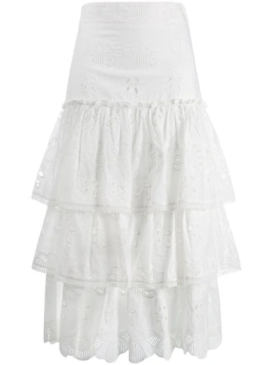 Alexis Faustine Ruffled Broderie Anglaise Cotton-blend Midi Skirt In White