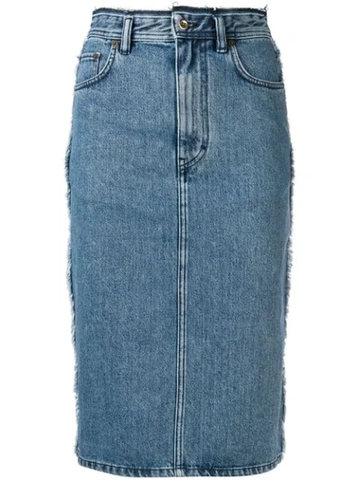 Acne Studios Denim Pencil Skirt With A Distressed Waistband In Blue