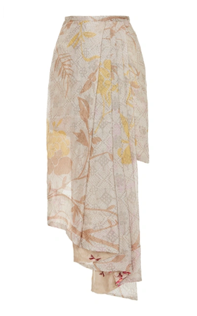 Roopa Fija Jacquard Asymmetric Pleated Skirt In Floral