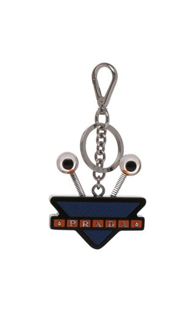 Prada Robot Eyes Leather Keychain In Black