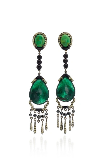 Wendy Yue 18k White Gold Multi-stone Earrings In Green
