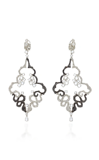 Wendy Yue 18k White Gold White Sapphire And Diamond Earrings In Black/white