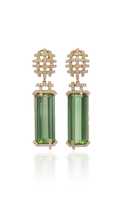 Goshwara 18k Gold Touramline And Diamond Earrings In Green