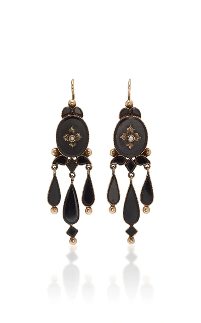 FOX AND BOND VICTORIAN ONYX AND 14K GOLD CHANDELIER EARRINGS R648