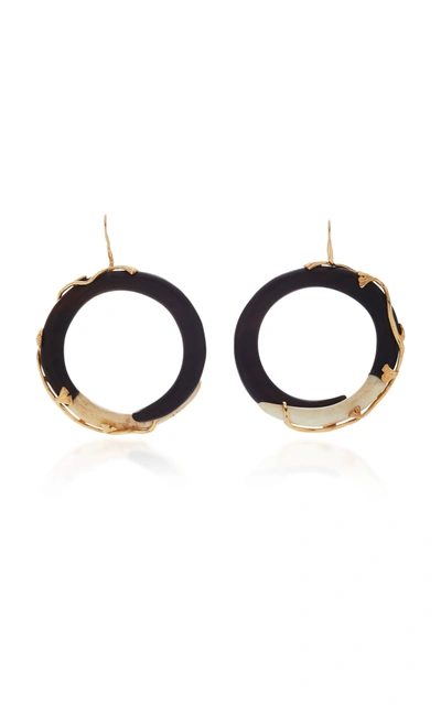 Guita M Women's 14k Gold; Ebony And Horn Hoops In Brown