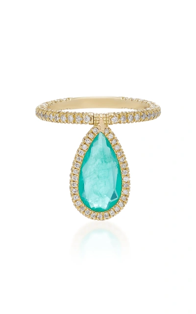 Nina Runsdorf 18k Gold And Emerald Flip Ring In Green