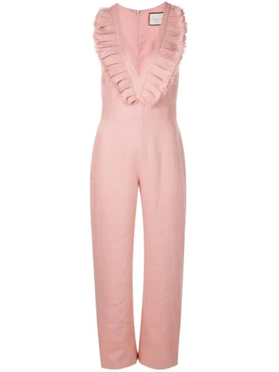 Alexis Odalys Cropped Pleated Linen Jumpsuit In Blush