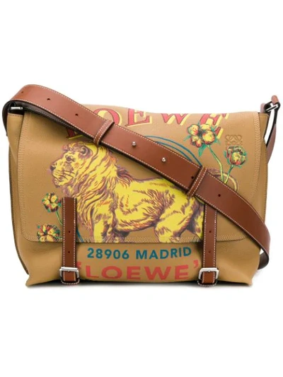 Loewe Lion Calfskin Messenger Bag In Brown