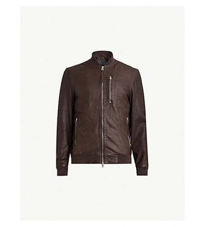 Allsaints Kino Leather Bomber Jacket In Oxblood Red