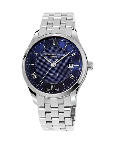 Frederique Constant Fc-303mn5b6b Classic Index Automatic Stainless Steel And Leather Watch In Blue/silver