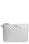 Mz Wallace Metro Large Nylon Pouch In Silver/silver