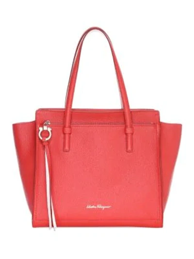 Ferragamo Amy Medium Leather Shoulder Bag In Flame Red/gold