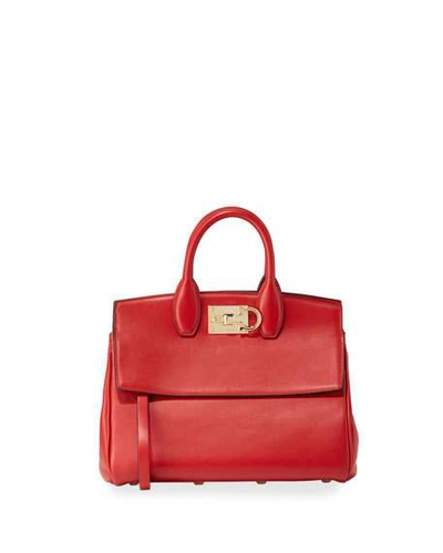 Ferragamo Studio Medium Leather Convertible Shoulder Bag In Lipstick Red/gold