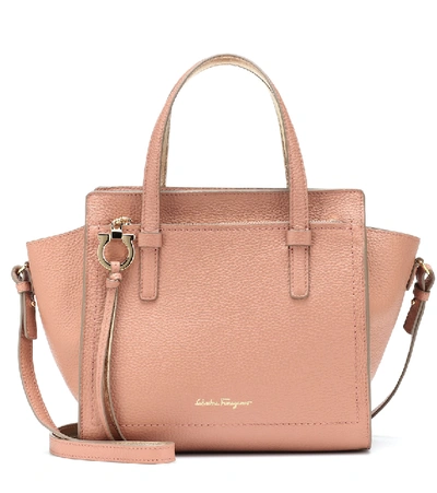 Ferragamo Amy Small Bicolor Leather Satchel Bag In Pink