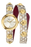 Versace Medusa Stud Icon Leather Strap Watch, 28mm In Grey/ Gold