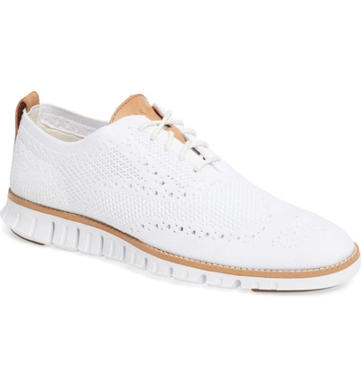 Cole Haan Zerogrand Stitchlite Woven Wool Wingtip In Optic White/ Ivory