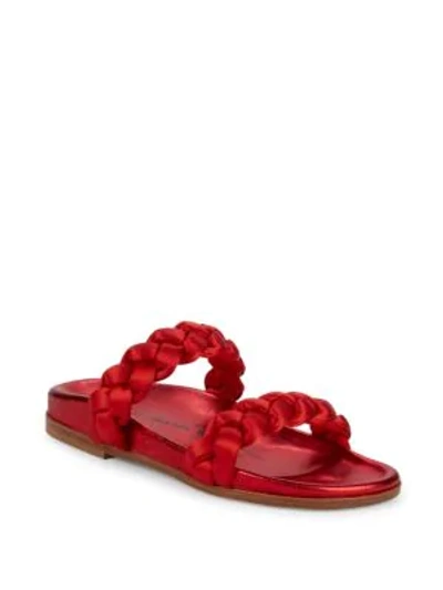 Oscar De La Renta Braided Double-strap Slides In Red