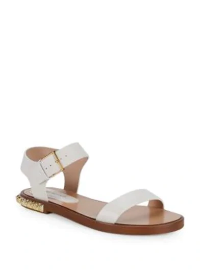 Stuart Weitzman Rosewood Embellished Leather Flat Sandals In Off White