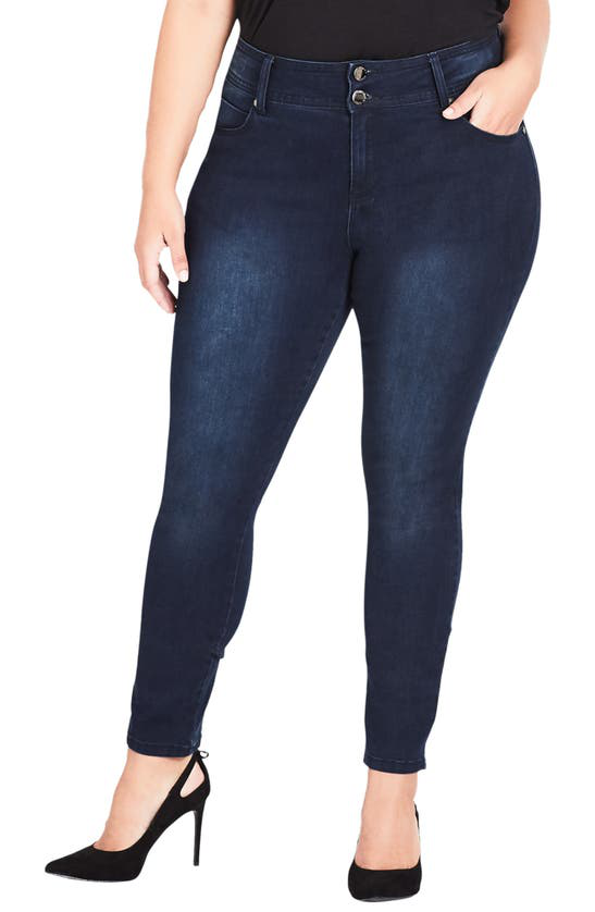 City Chic Jean Harley High Rise Skinny Jeans In Dark Denim | ModeSens