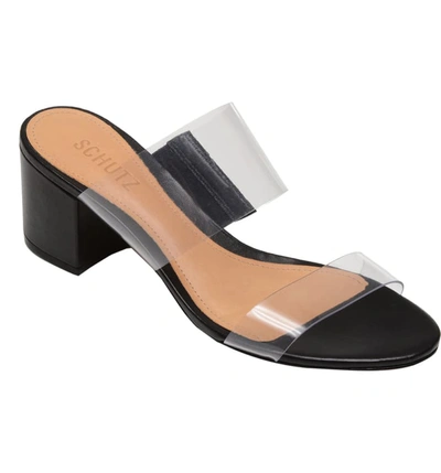 Schutz Women's Victorie Mid-heel Slide Sandals In Black Patent Leather