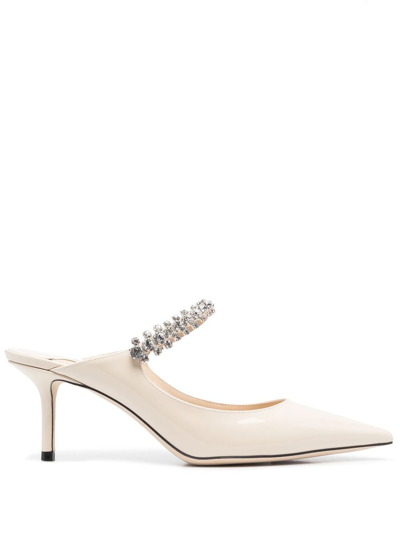 Jimmy Choo Womens Linen Bing 65 Crystal-embellished Patent-leather Heeled Mules 2.5 In White