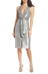 Harlyn Plunge Neck Sequin Dress In Matte Silver