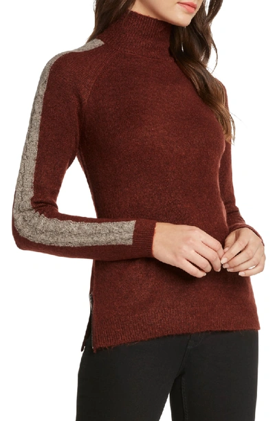 Willow & Clay Cable Detail Turtleneck Sweater In Rust
