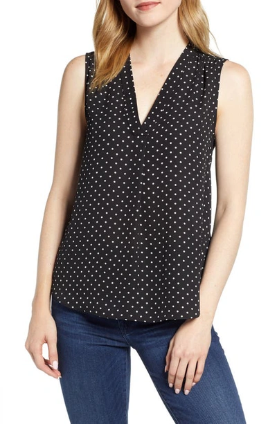 Vince Camuto Polka Dot Sleeveless Blouse In Rich Black